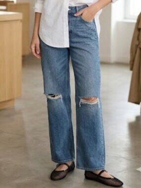 Hudson Premium Denim Rosie Ripped Wide Leg Jeans in Inspire Me Women's Size 30